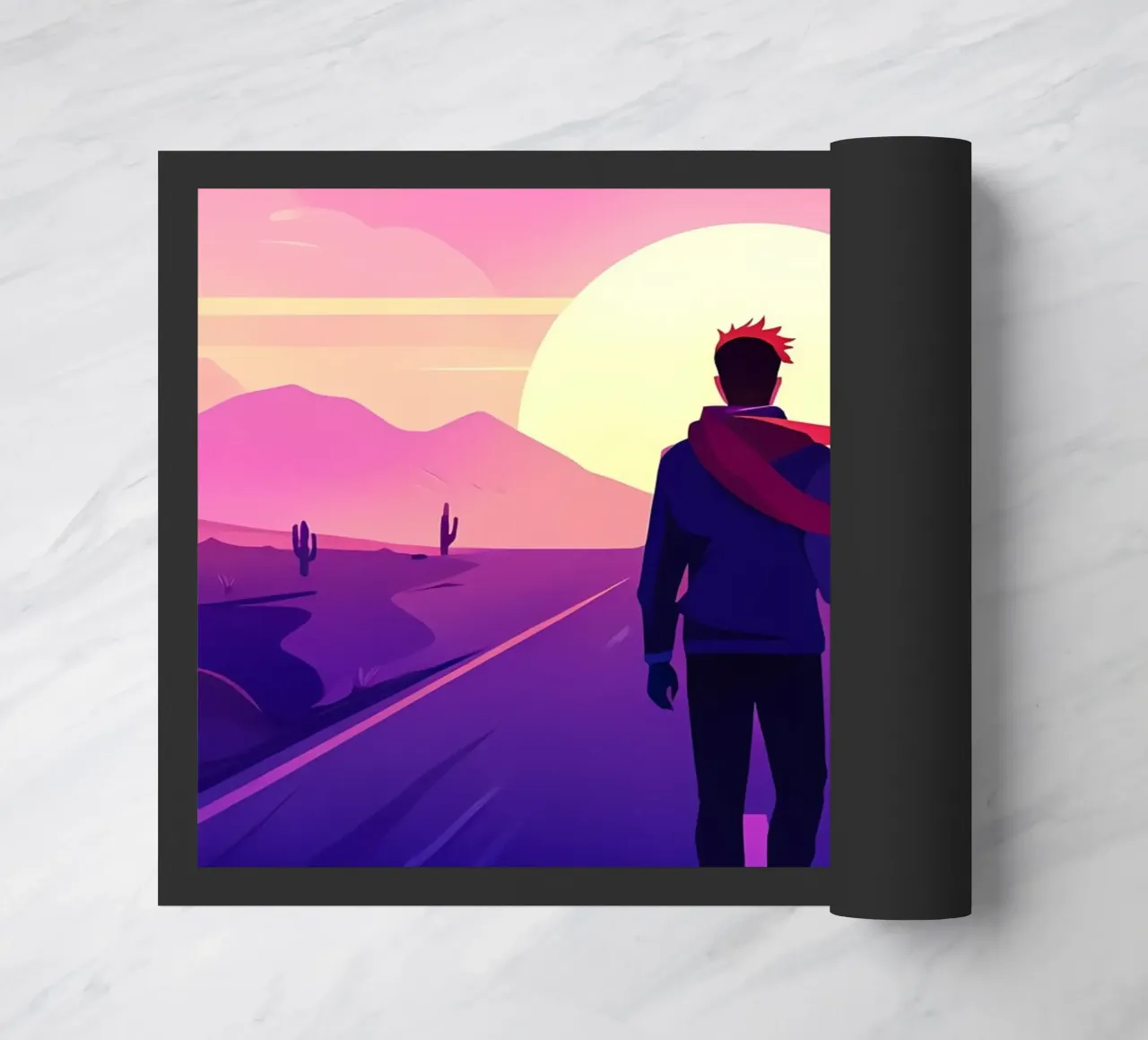 Una persona che cammina verso un sentiero al tramonto Lofi Art zerbino da LoFi Gallery