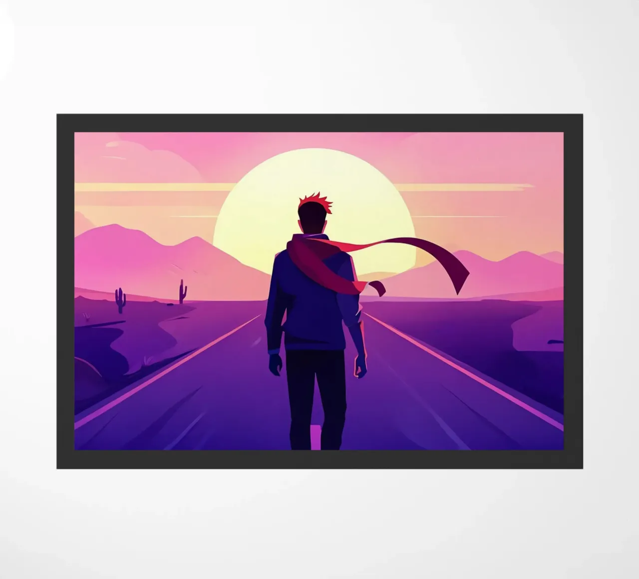 Una persona che cammina verso un sentiero al tramonto Lofi Art zerbino da LoFi Gallery