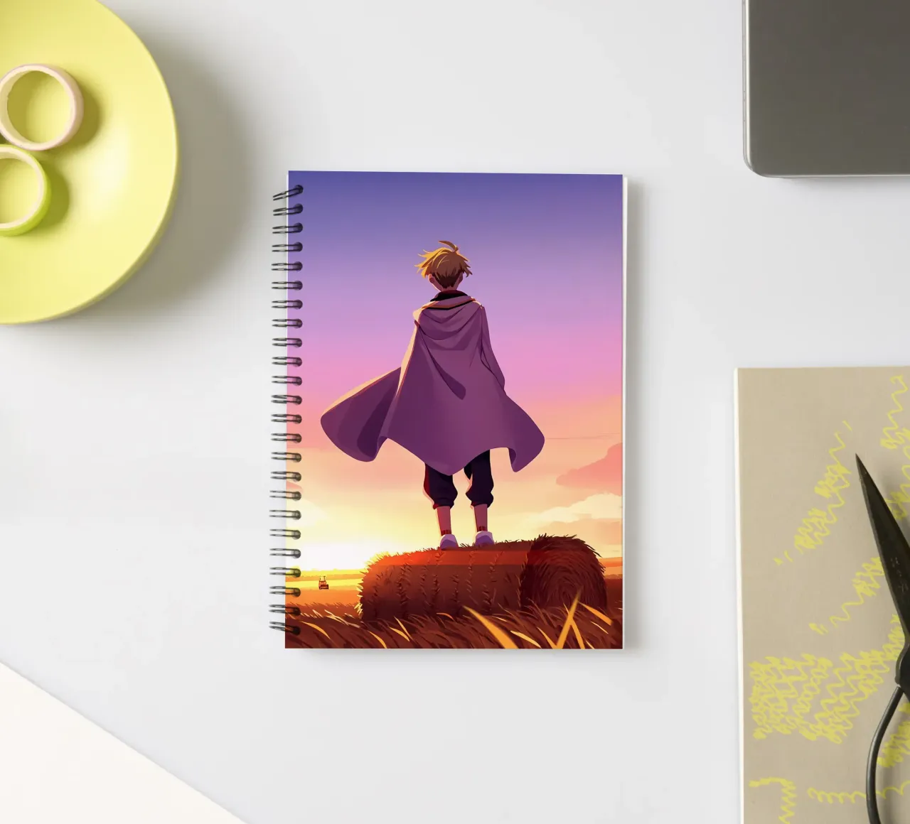 A Person Standing In Fields Alone Lofi Art spiral notebook by LoFi Gallery