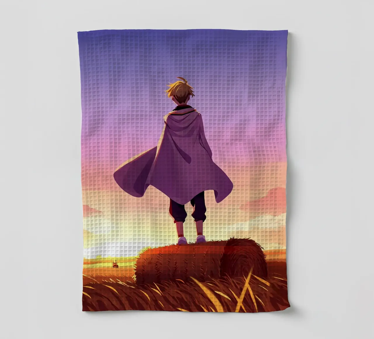 A Person Standing In Fields Alone Lofi Art tea towel by LoFi Gallery
