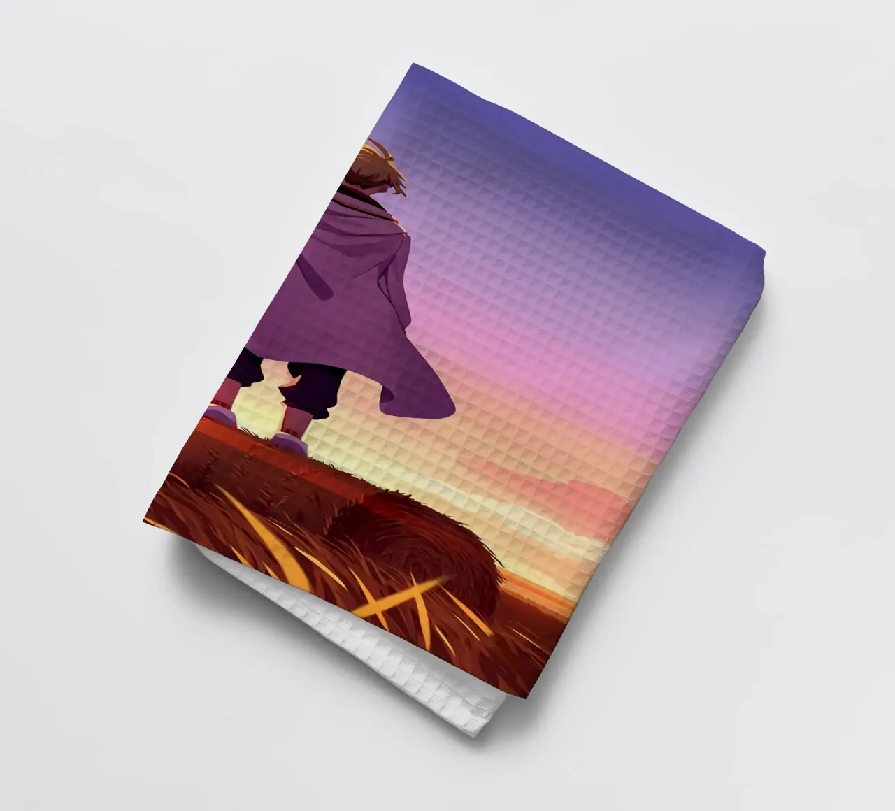 A Person Standing In Fields Alone Lofi Art tea towel by LoFi Gallery