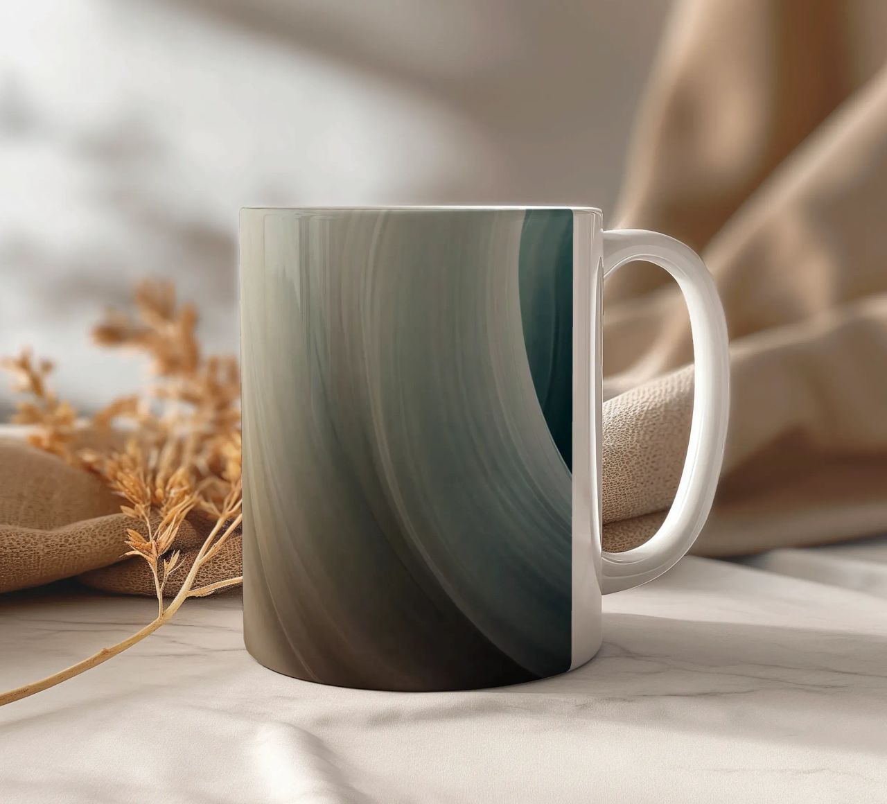 Smooth flowing abstract pattern creating a tranquil art ceramic mug by DesignDoodle