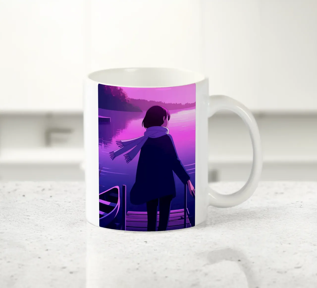 Una ragazza in piedi al molo di Riverside Lofi Art tazza in ceramica da LoFi Gallery