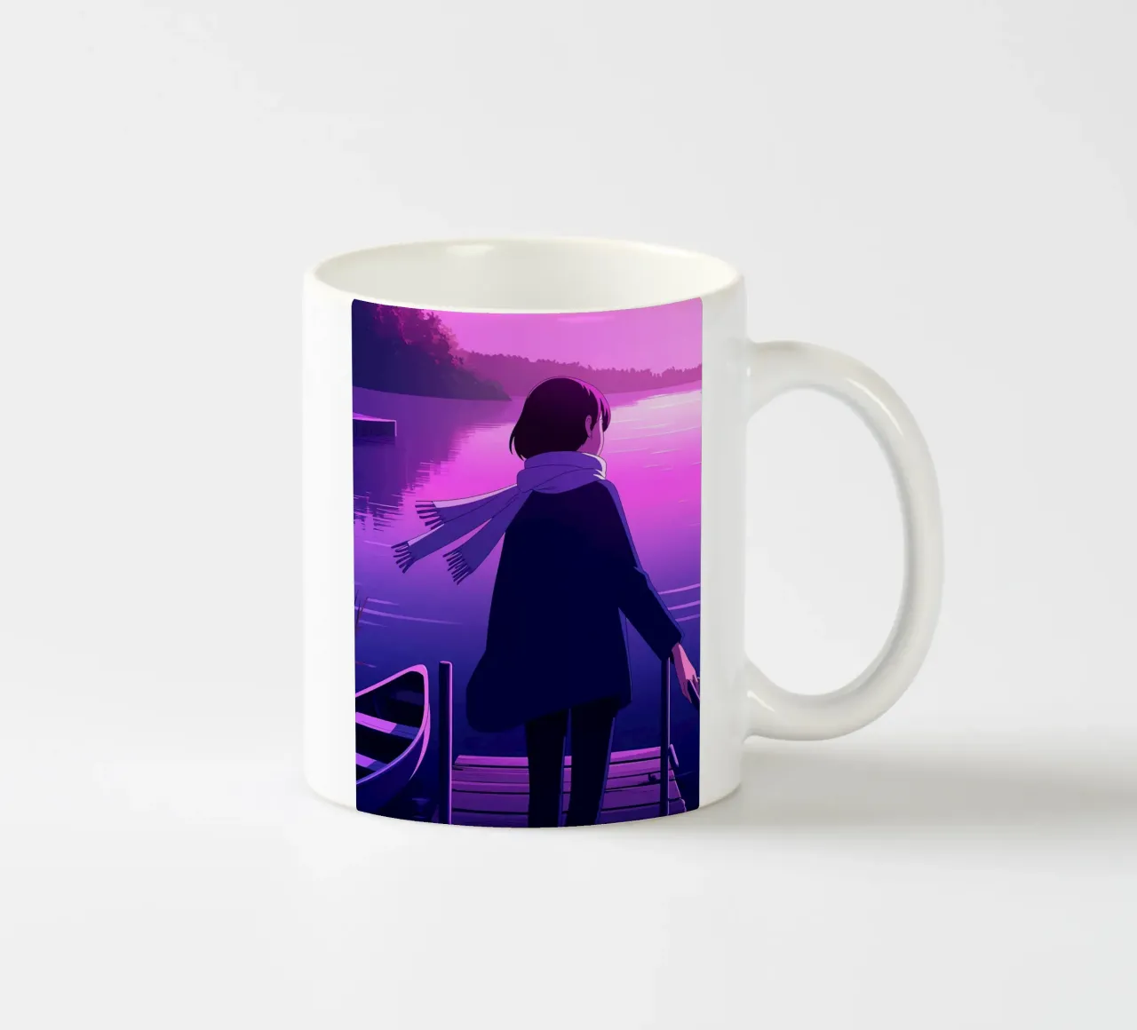 Una ragazza in piedi al molo di Riverside Lofi Art tazza in ceramica da LoFi Gallery