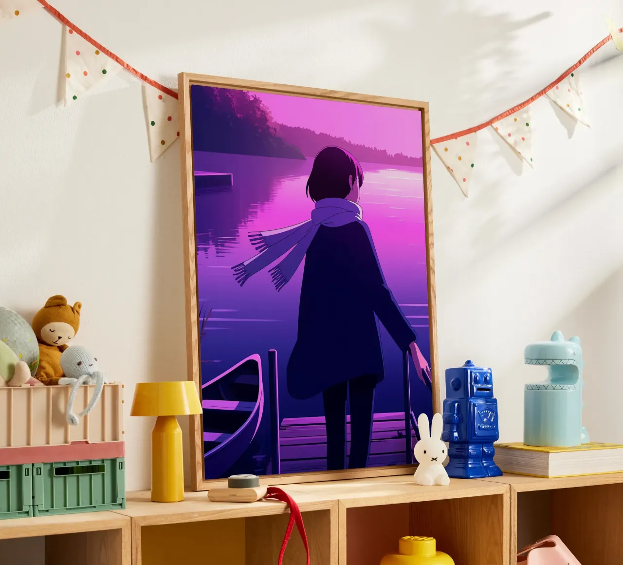 A Girl Standing At Riverside Dock Lofi Art acrylic glass by LoFi Gallery