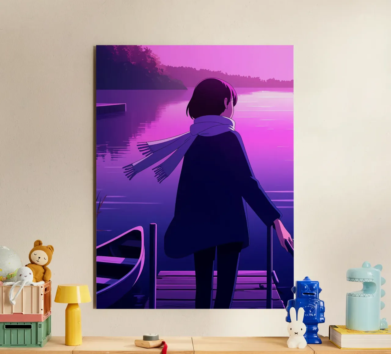 A Girl Standing At Riverside Dock Lofi Art forex plate by LoFi Gallery