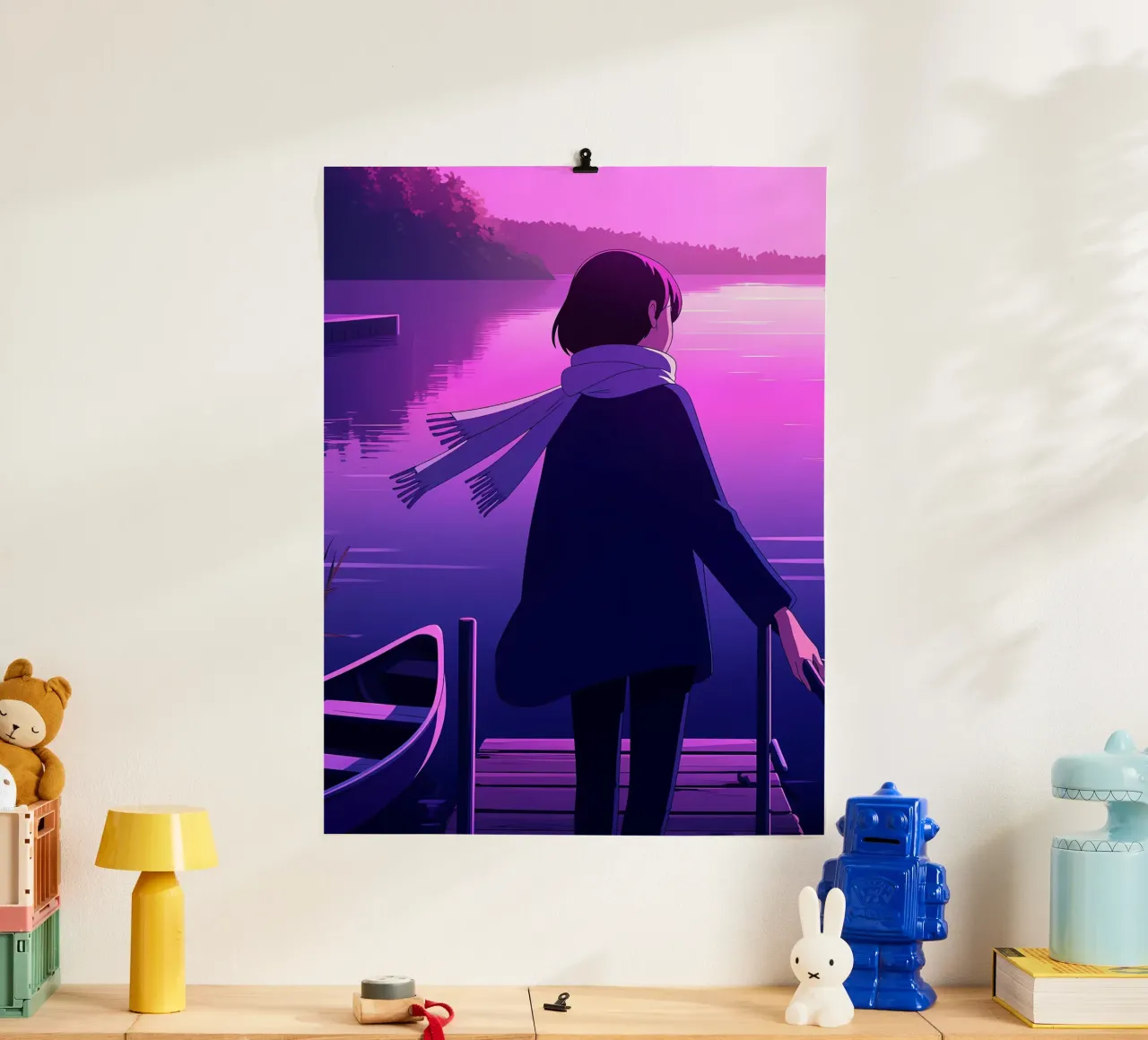 Ein Mädchen, das am Riverside Dock steht Lofi Art Hahnemühle von LoFi Gallery