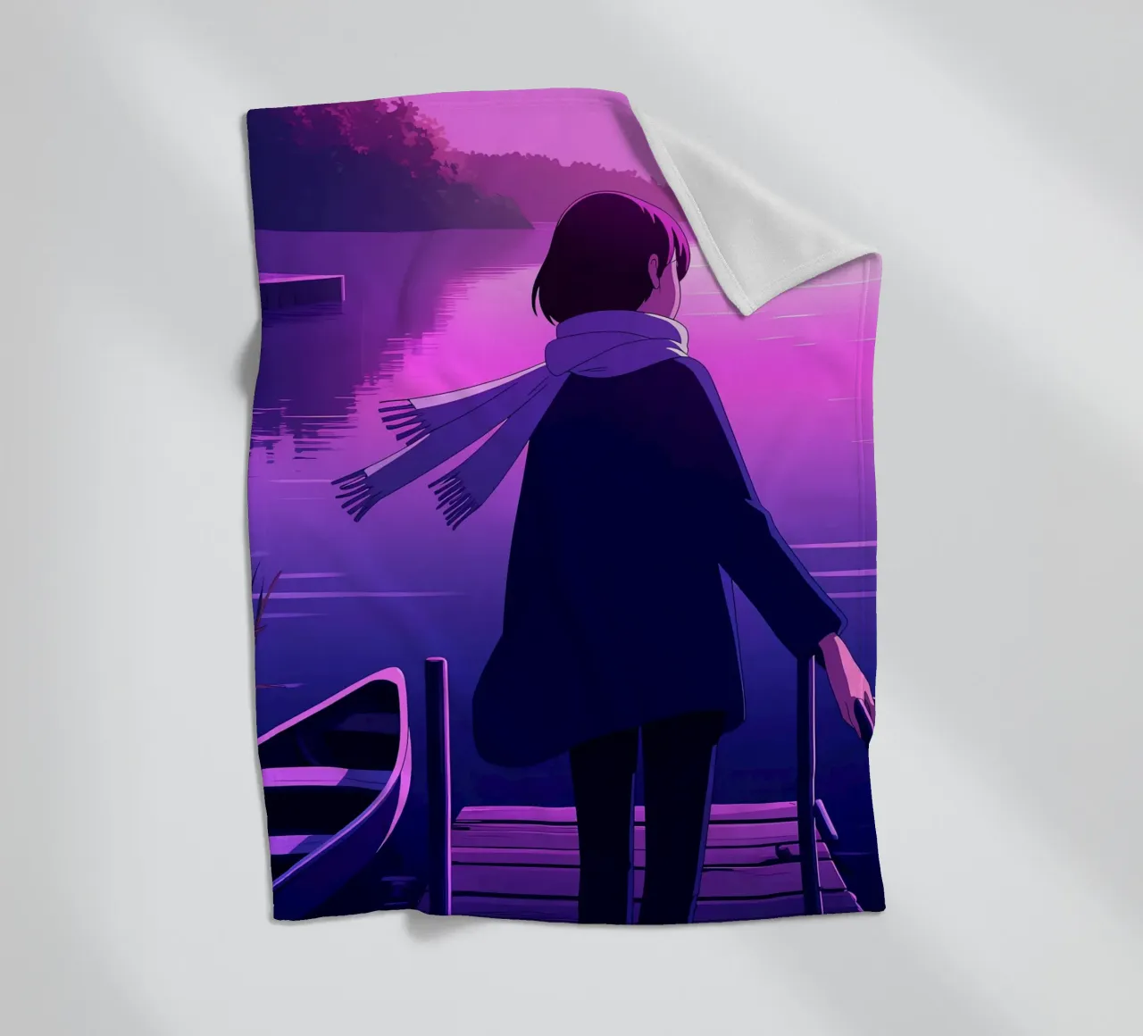 Una ragazza in piedi al molo di Riverside Lofi Art coperta in pile da LoFi Gallery