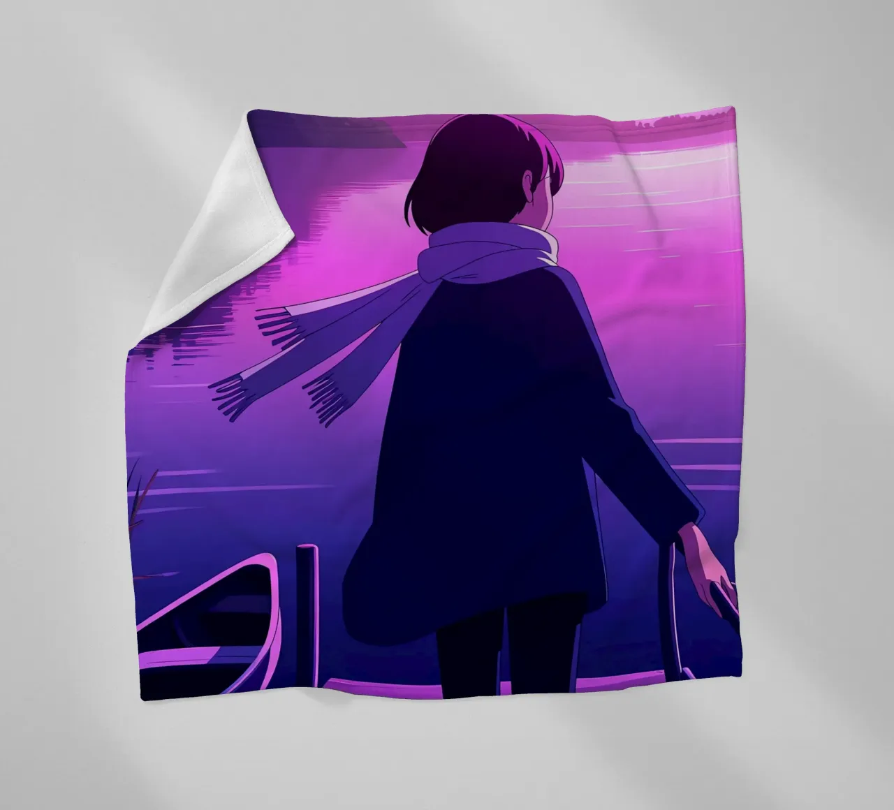 Una ragazza in piedi al molo di Riverside Lofi Art coperta in pile da LoFi Gallery