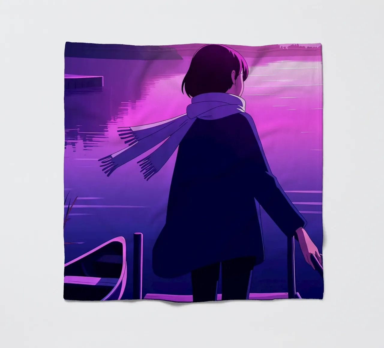 Una ragazza in piedi al molo di Riverside Lofi Art coperta in pile da LoFi Gallery