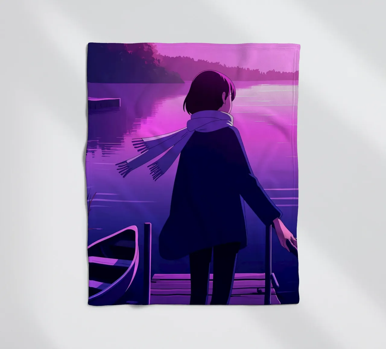 Una ragazza in piedi al molo di Riverside Lofi Art coperta in pile da LoFi Gallery