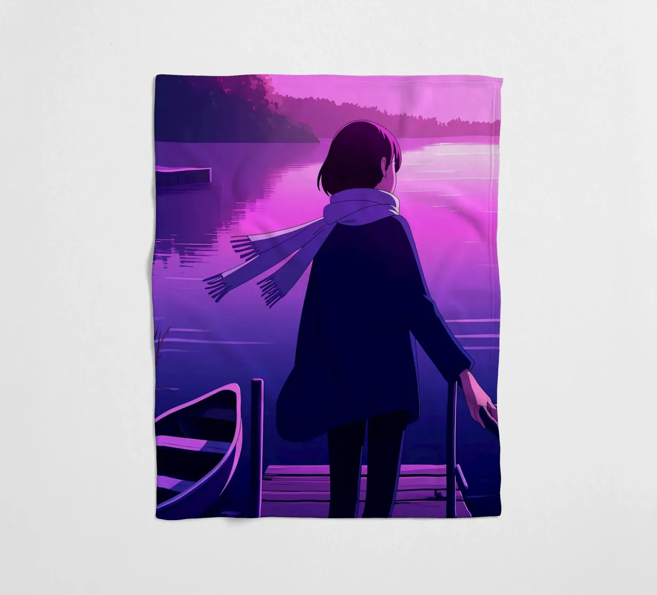 Una ragazza in piedi al molo di Riverside Lofi Art coperta in pile da LoFi Gallery