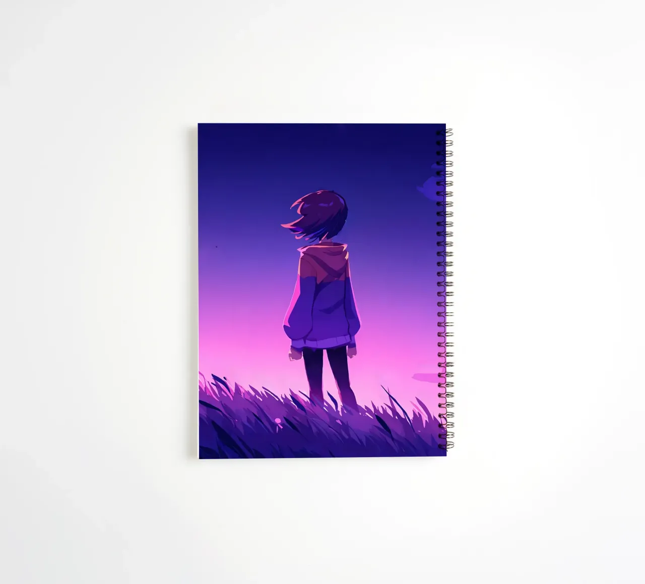 A Girl Standing And Looking At Evening Sunset Lofi Art spiral notebook by LoFi Gallery
