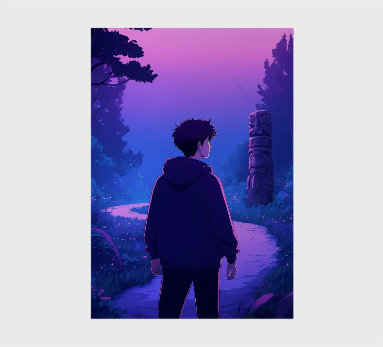 Un garçon marchant dans un sentier de forêt ancienne Lofi Art carnet de notes de LoFi Gallery
