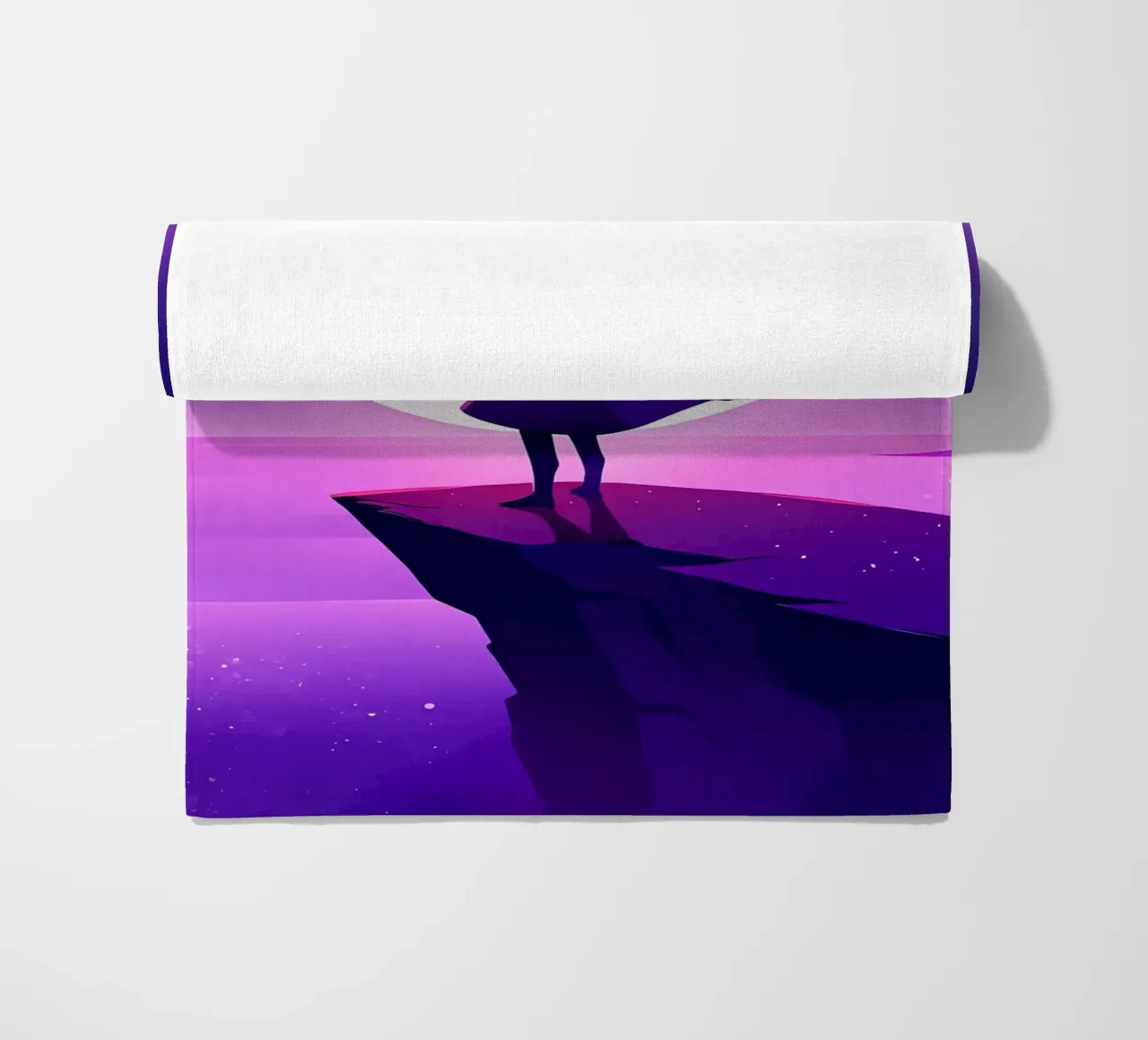 Un ragazzo in piedi alla scogliera guardando la luna piena Lofi Art telo mare da LoFi Gallery