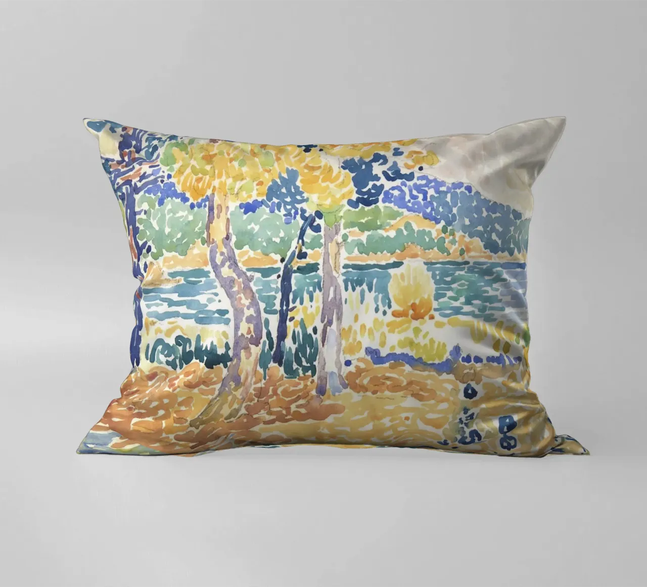 Henri-Edmond Cross - "Pines on the Coastline" (1890s-1900s) cuscino da Venus Art