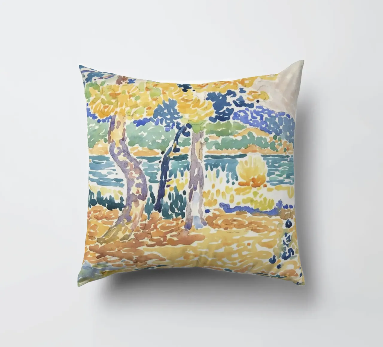 Henri-Edmond Cross - "Pines on the Coastline" (1890s-1900s) cuscino da Venus Art
