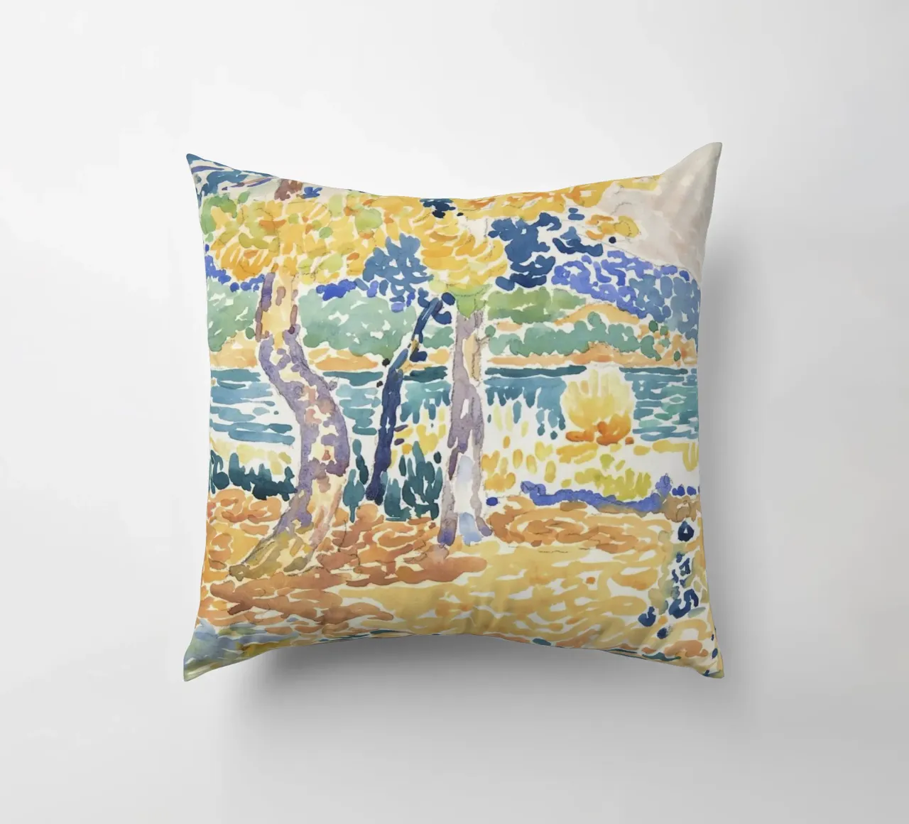 Henri-Edmond Cross - "Pines on the Coastline" (1890s-1900s) cuscino da Venus Art