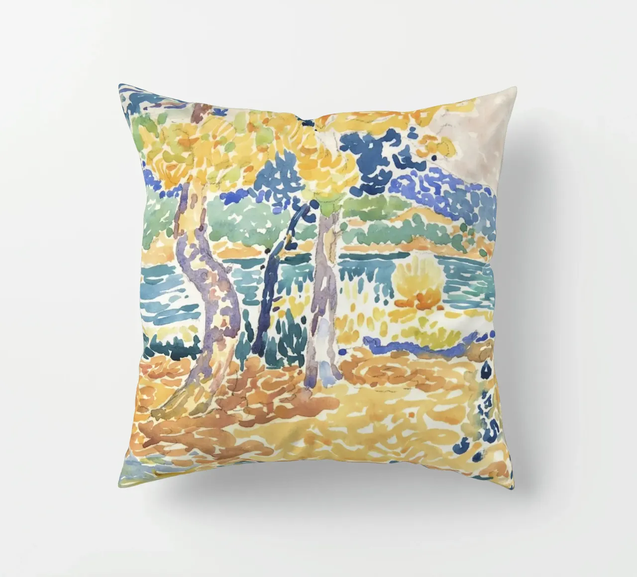 Henri-Edmond Cross - "Pines on the Coastline" (1890s-1900s) cuscino da Venus Art