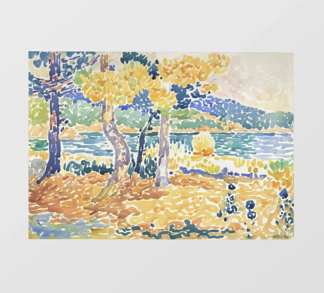 Henri-Edmond Cross - "Pines on the Coastline" (1890s-1900s) pellicola backlit da Venus Art