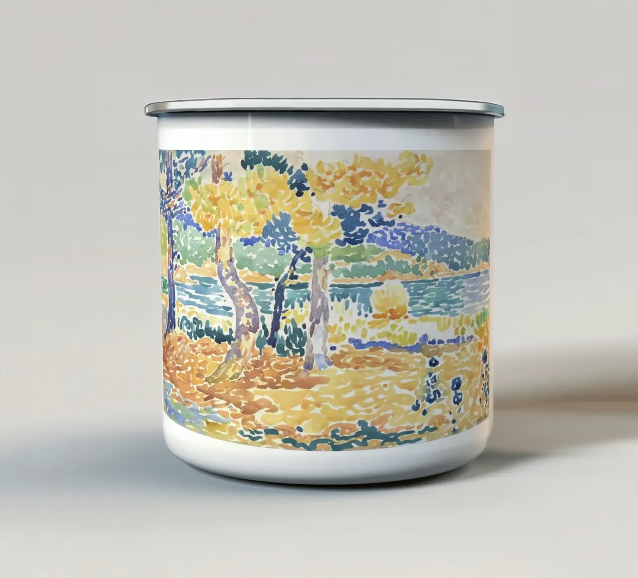 Henri-Edmond Cross - "Pines on the Coastline" (1890s-1900s) tazza in smalto da Venus Art