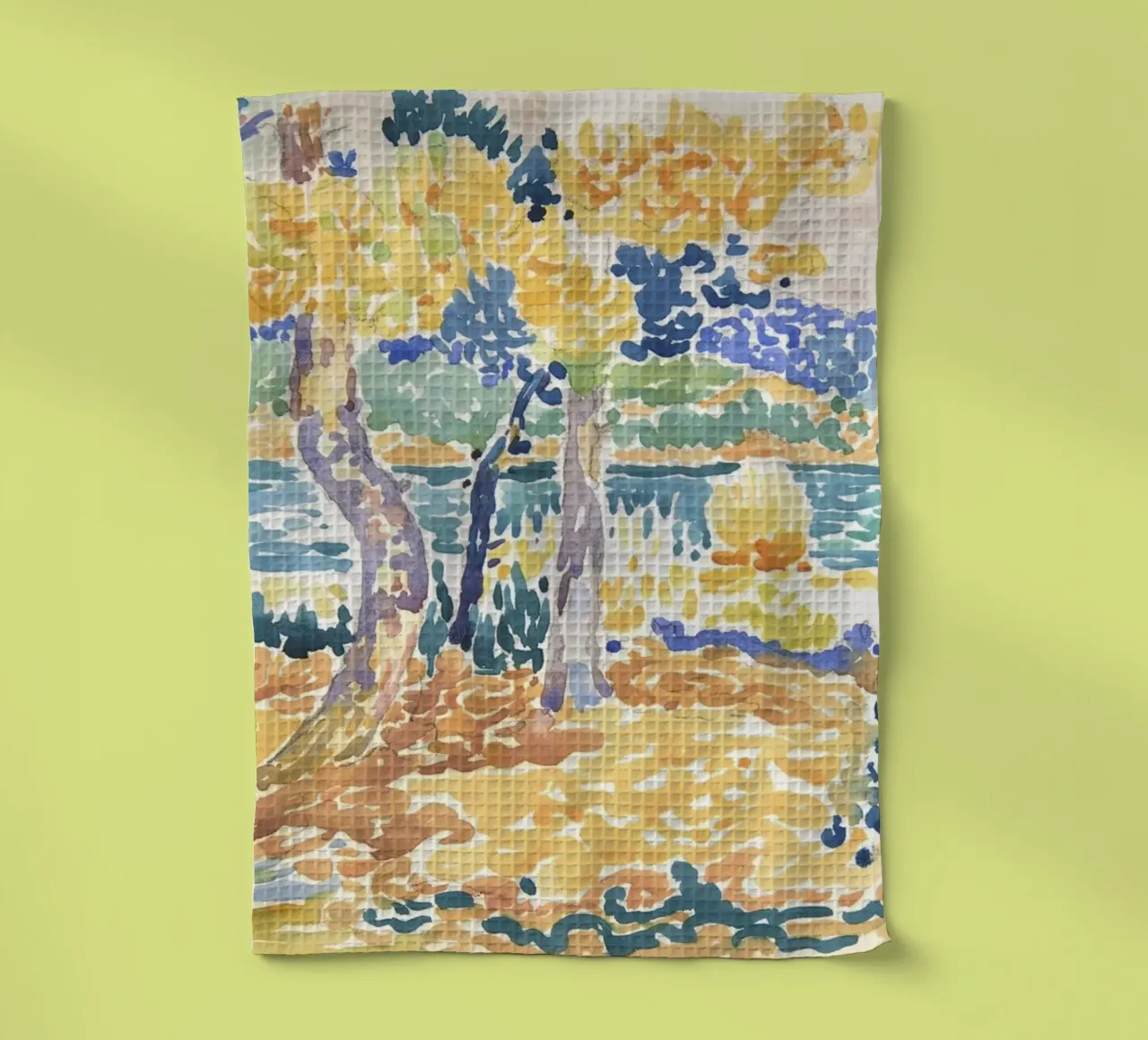 Henri-Edmond Cross - "Pines on the Coastline" (1890s-1900s) paño de cocina de Venus Art
