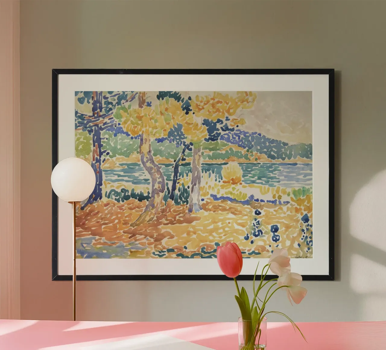Henri-Edmond Cross - "Pines on the Coastline" (1890s-1900s) poster con telaio in alluminio da Venus Art