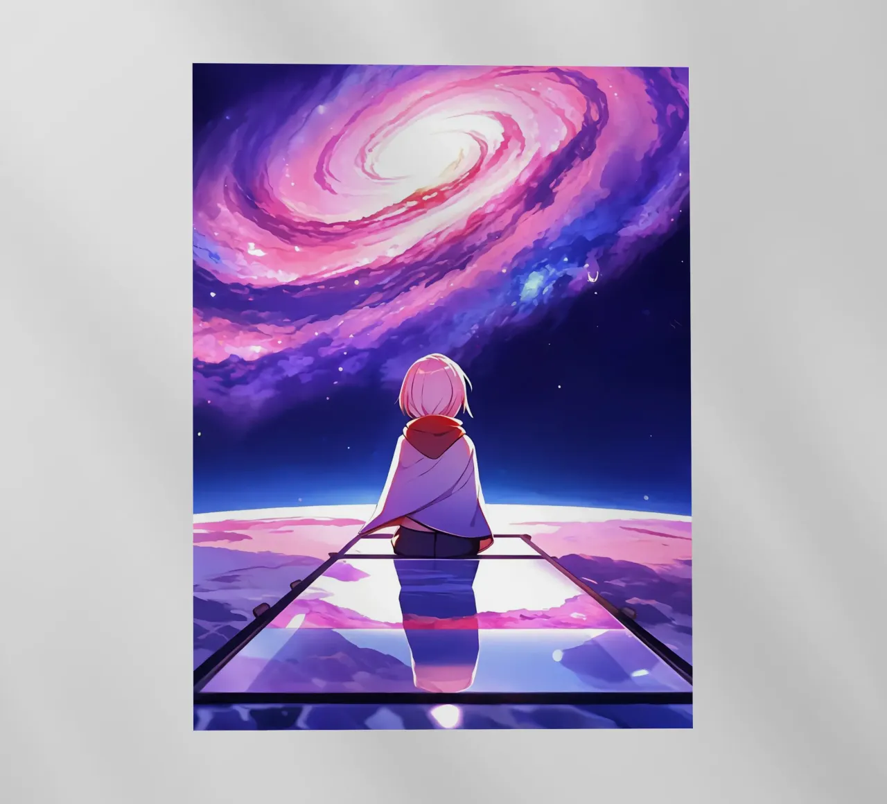 A Boy Sitting And Looking At Galaxy Lofi Art backlit film by LoFi Gallery