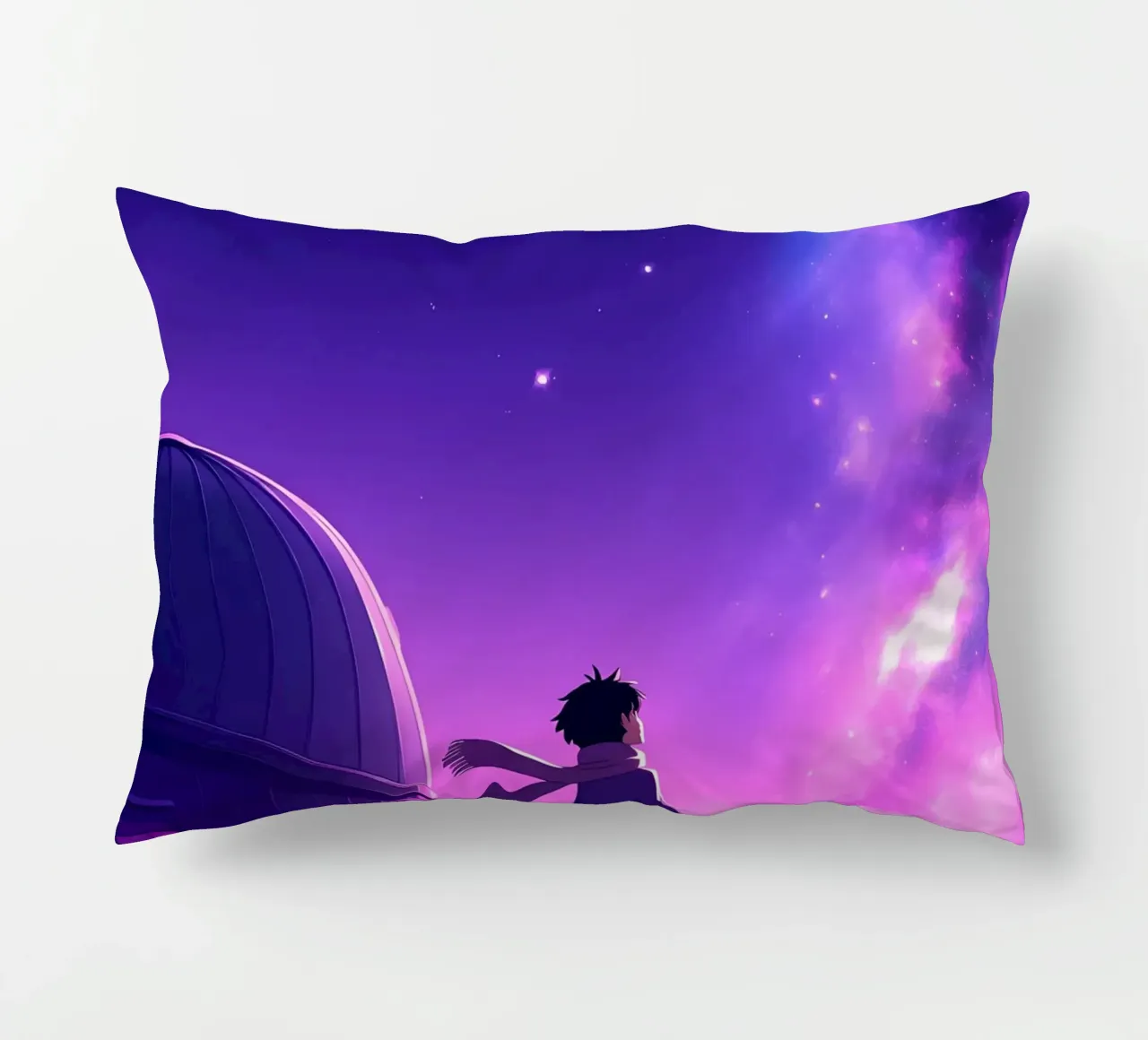 Una ragazza in piedi e guardando il cielo notturno Lofi Art cuscino da LoFi Gallery