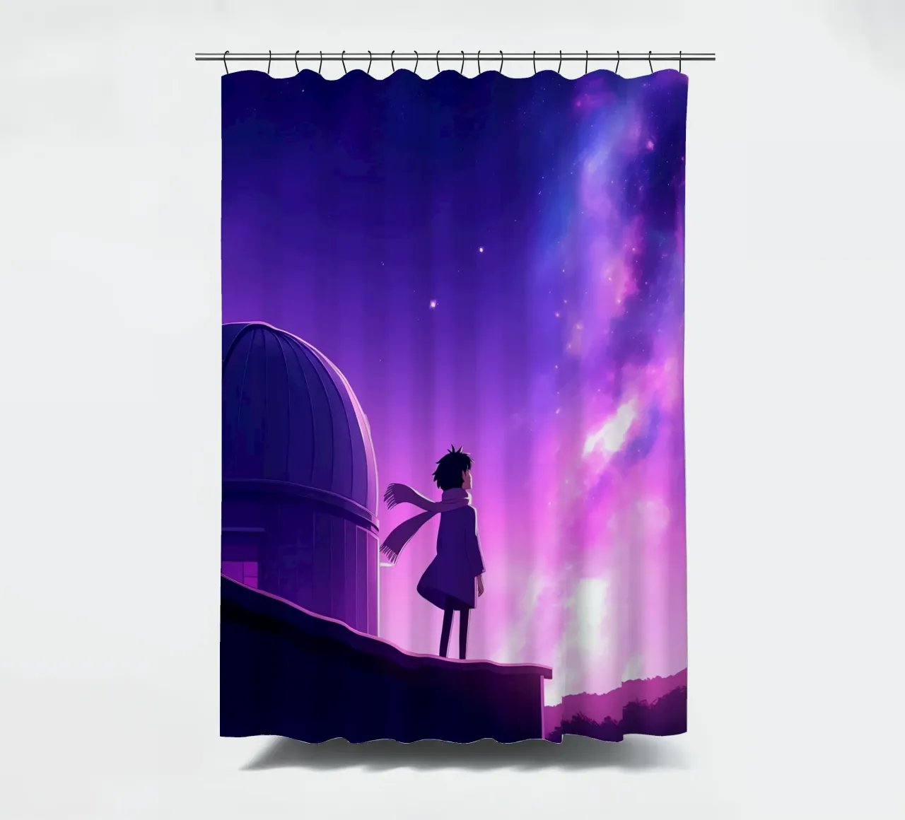 Una ragazza in piedi e guardando il cielo notturno Lofi Art tenda da doccia da LoFi Gallery
