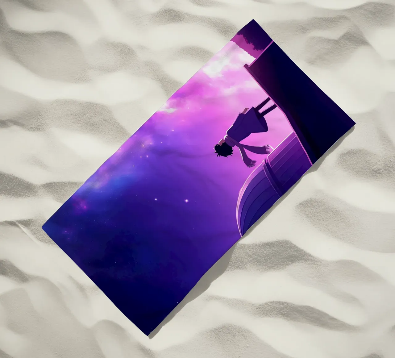 Una ragazza in piedi e guardando il cielo notturno Lofi Art telo mare da LoFi Gallery