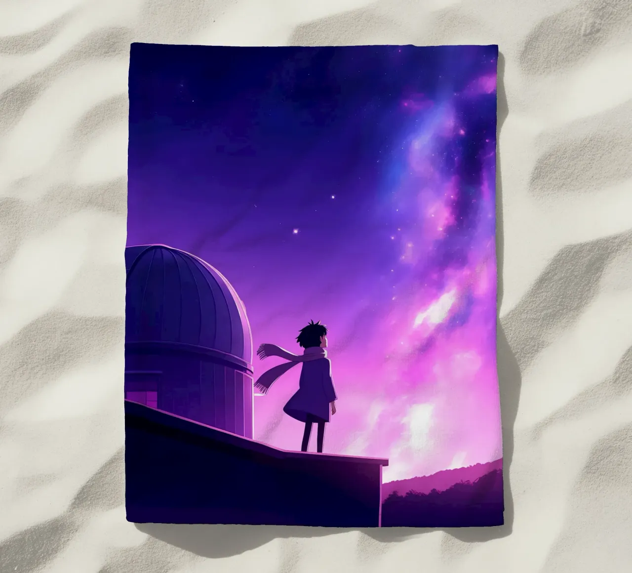 Una ragazza in piedi e guardando il cielo notturno Lofi Art telo mare da LoFi Gallery