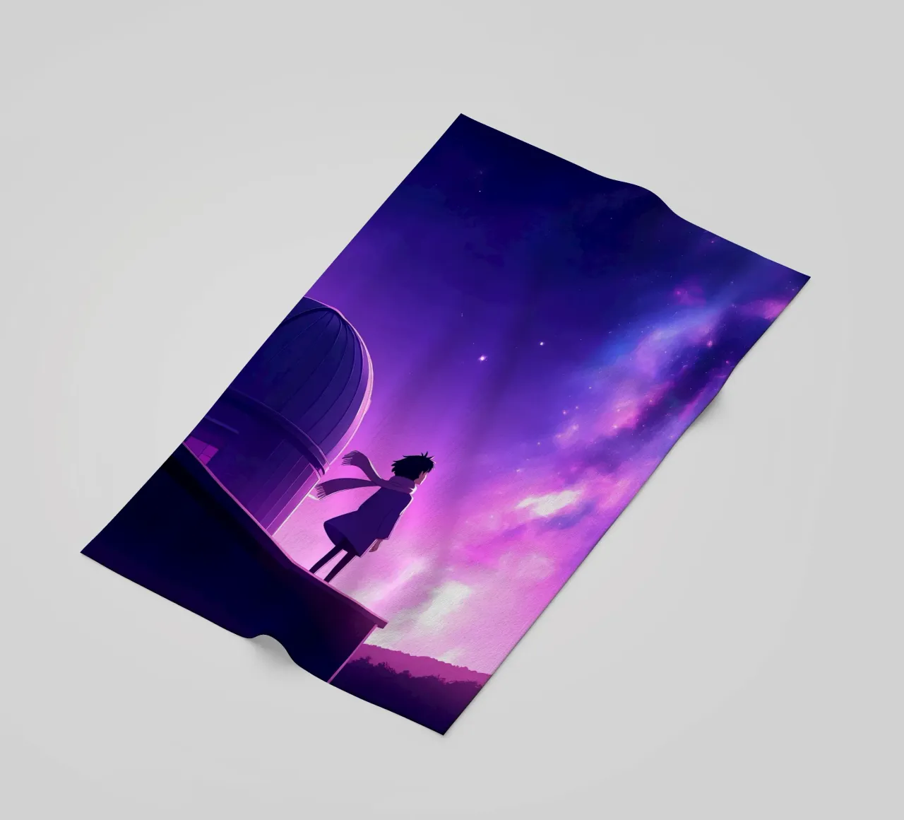 Una ragazza in piedi e guardando il cielo notturno Lofi Art telo mare da LoFi Gallery