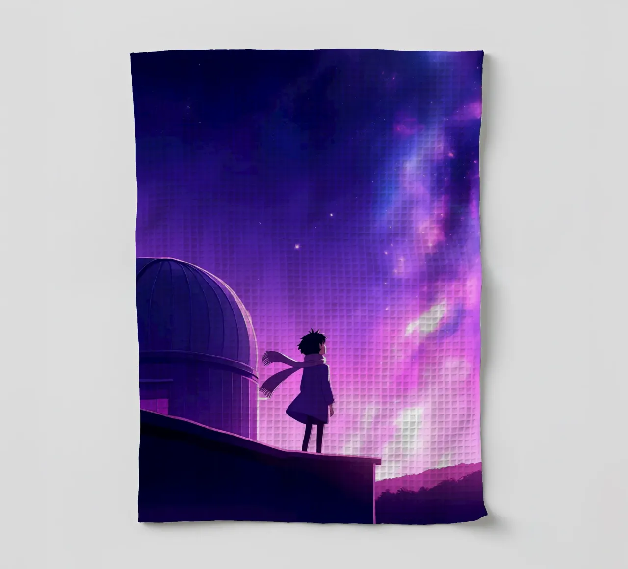Una ragazza in piedi e guardando il cielo notturno Lofi Art canovaccio da cucina da LoFi Gallery