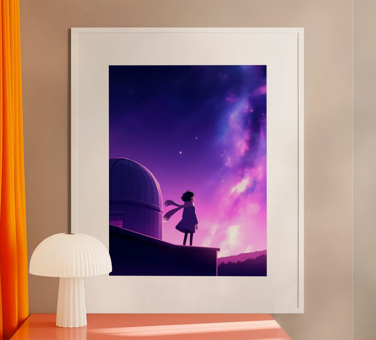 Una ragazza in piedi e guardando il cielo notturno Lofi Art poster da LoFi Gallery