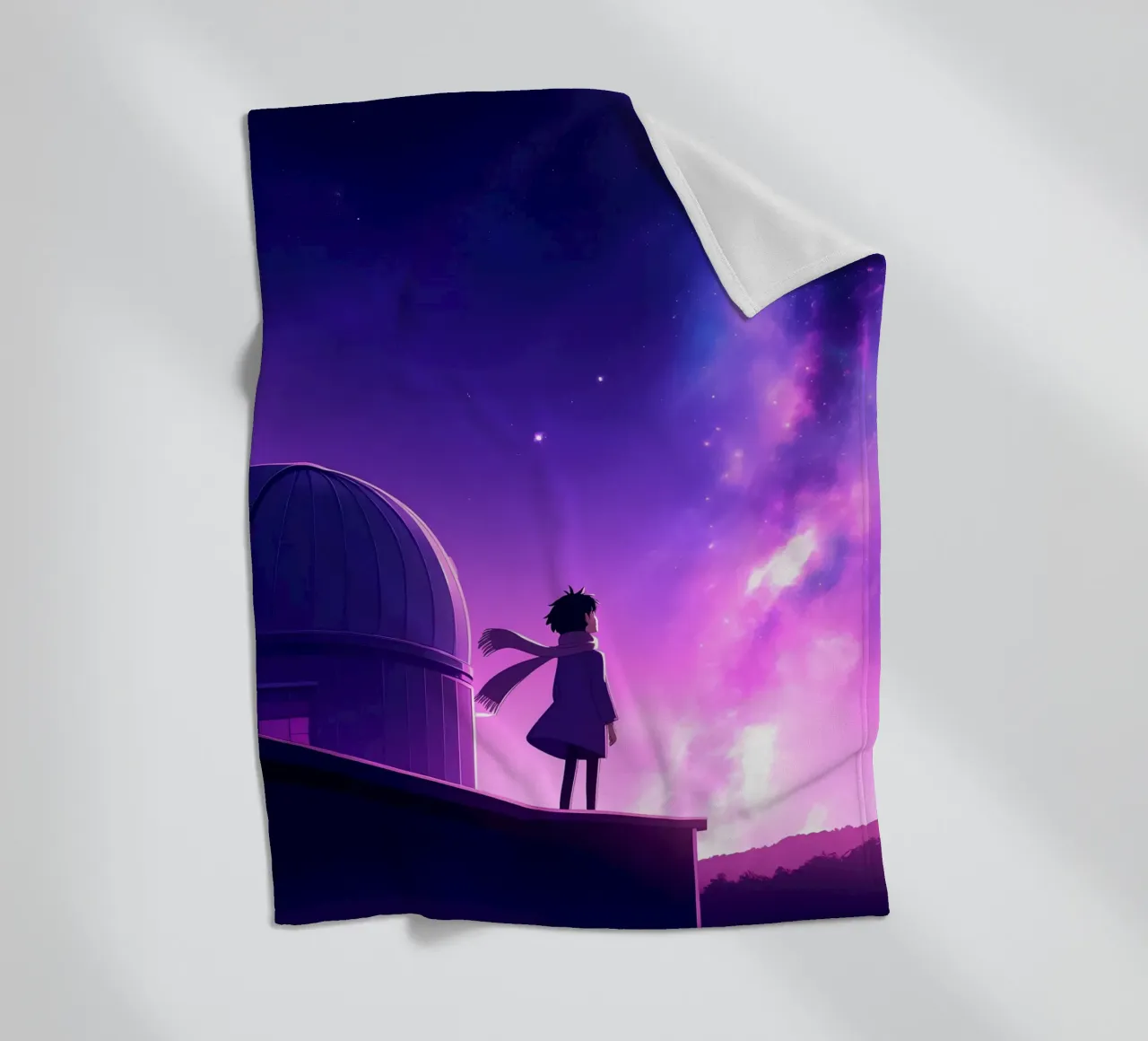 Una ragazza in piedi e guardando il cielo notturno Lofi Art coperta in pile da LoFi Gallery