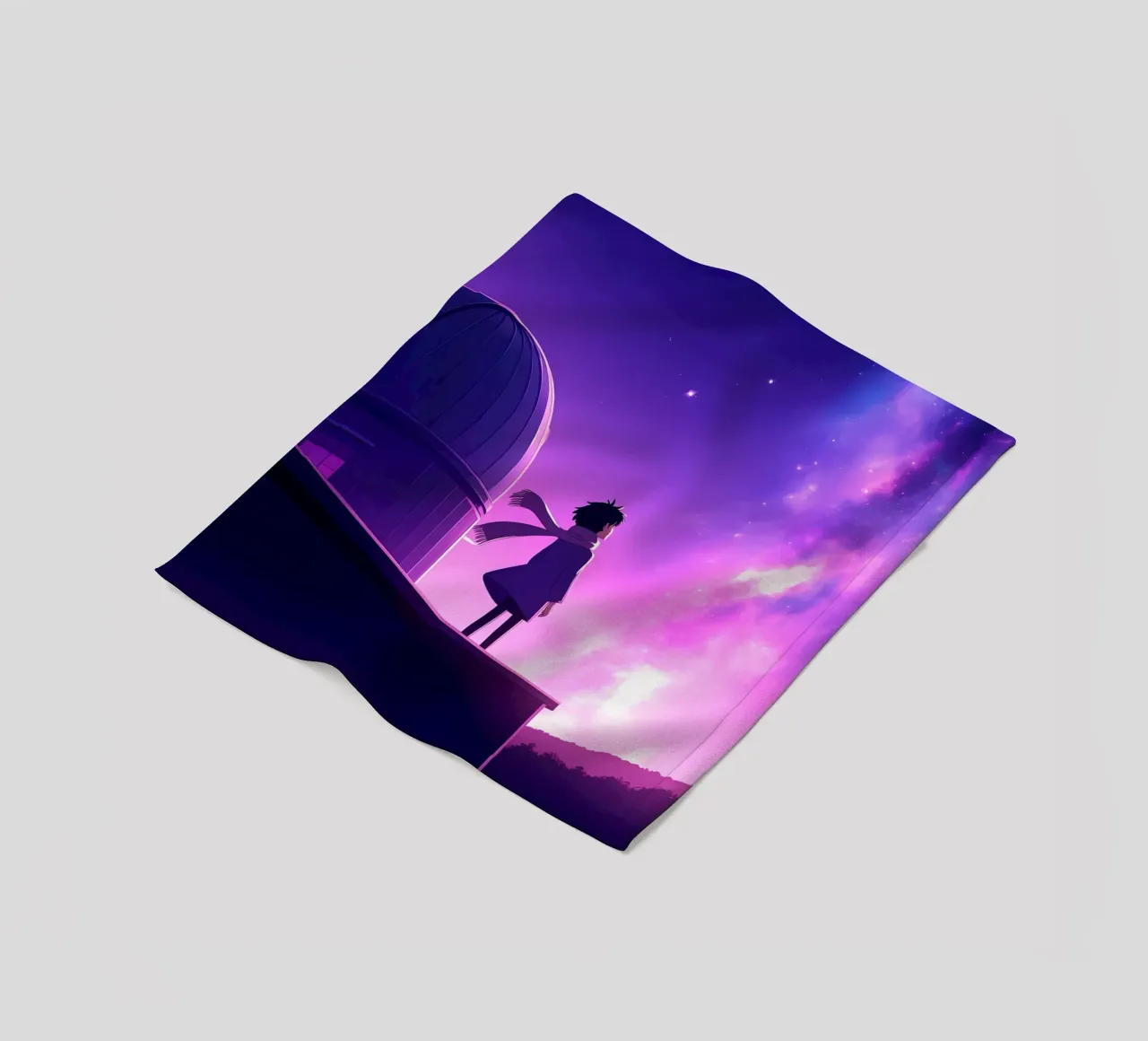 Una ragazza in piedi e guardando il cielo notturno Lofi Art coperta in pile da LoFi Gallery