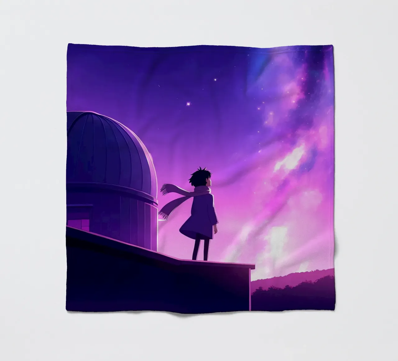 Una ragazza in piedi e guardando il cielo notturno Lofi Art coperta in pile da LoFi Gallery