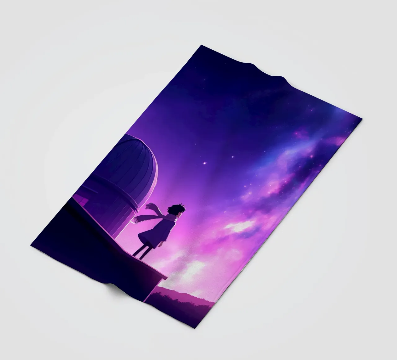 Una ragazza in piedi e guardando il cielo notturno Lofi Art coperta in pile da LoFi Gallery