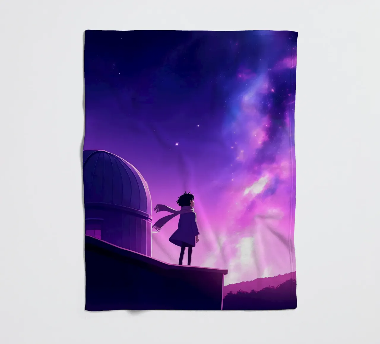 Una ragazza in piedi e guardando il cielo notturno Lofi Art coperta in pile da LoFi Gallery