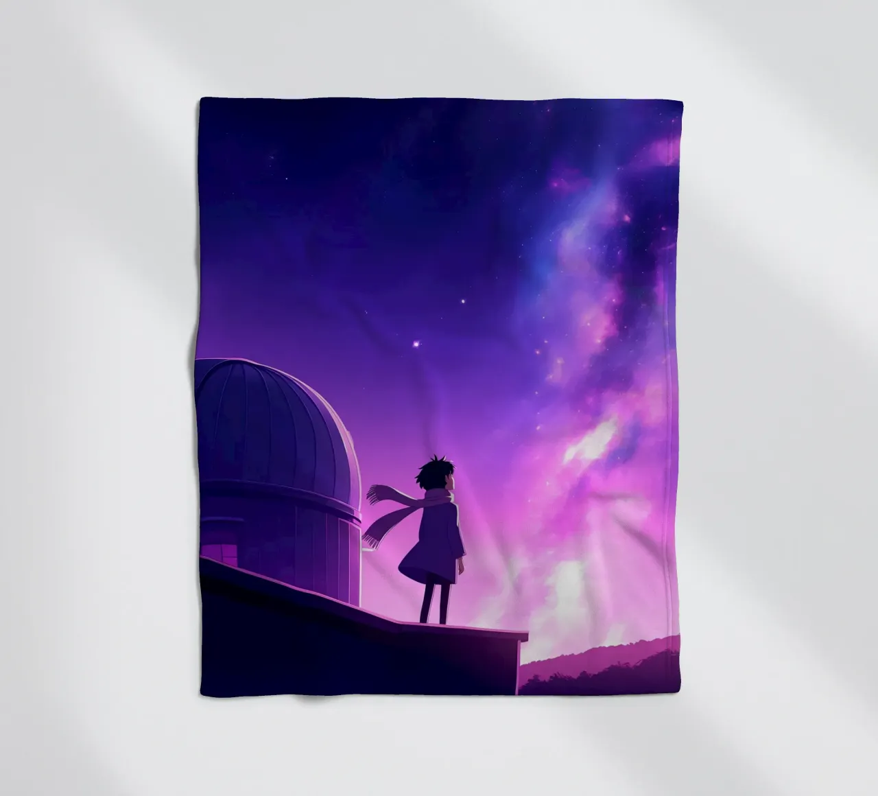 Una ragazza in piedi e guardando il cielo notturno Lofi Art coperta in pile da LoFi Gallery