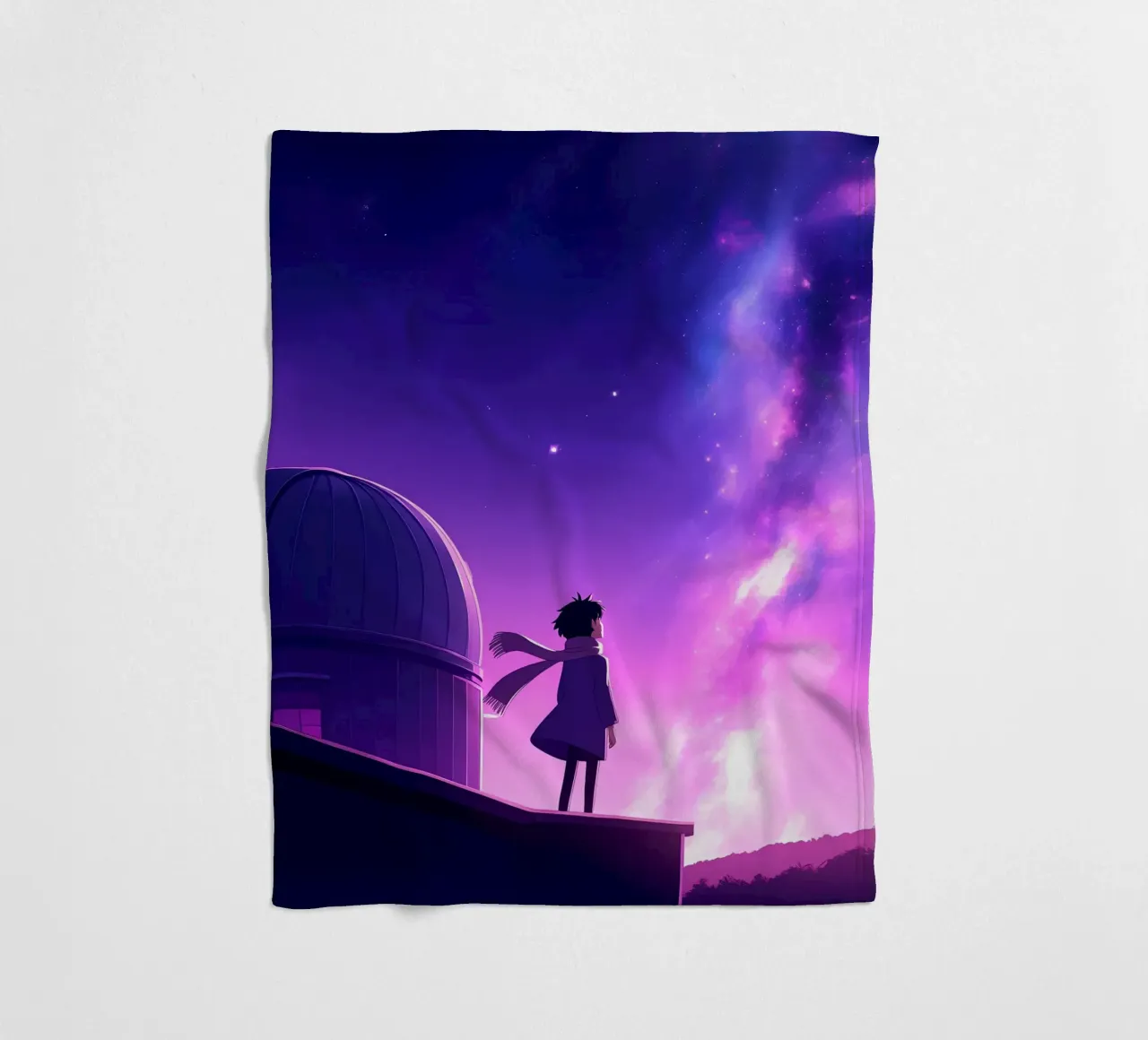 Una ragazza in piedi e guardando il cielo notturno Lofi Art coperta in pile da LoFi Gallery