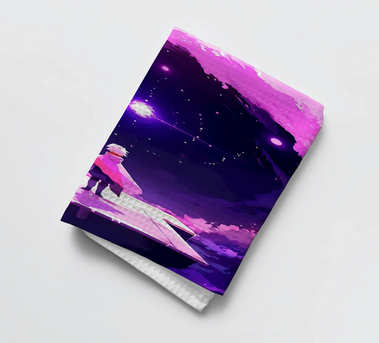 Une personne regardant une autre étoile dans un ciel de rêve Lofi Art torchon de LoFi Gallery