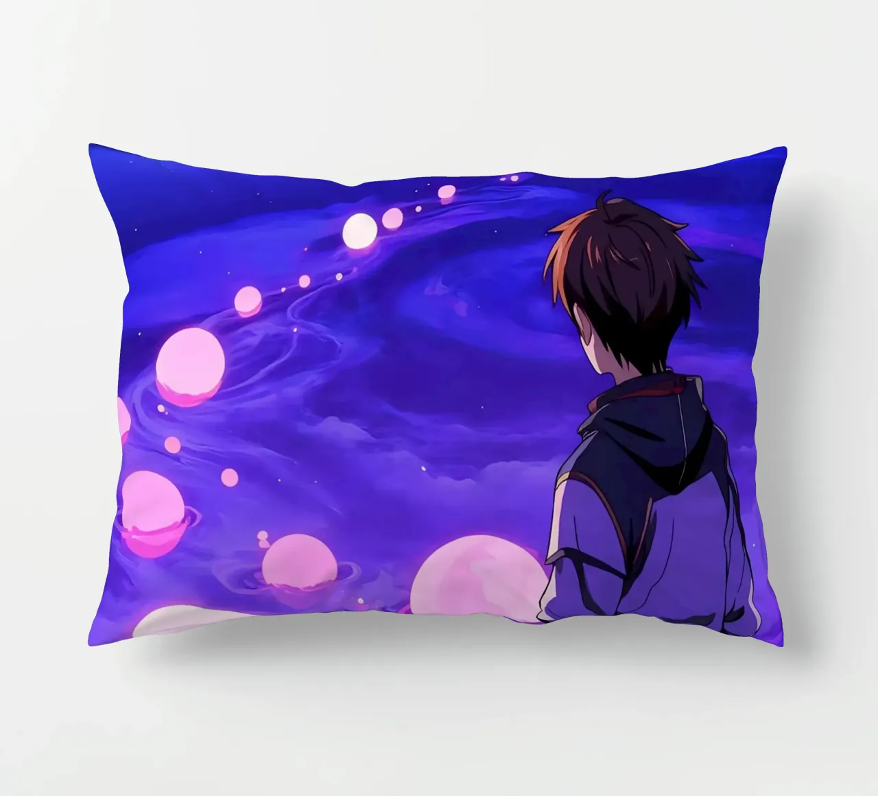 Un ragazzo che cammina su un sentiero da sogno Lofi Art cuscino da LoFi Gallery