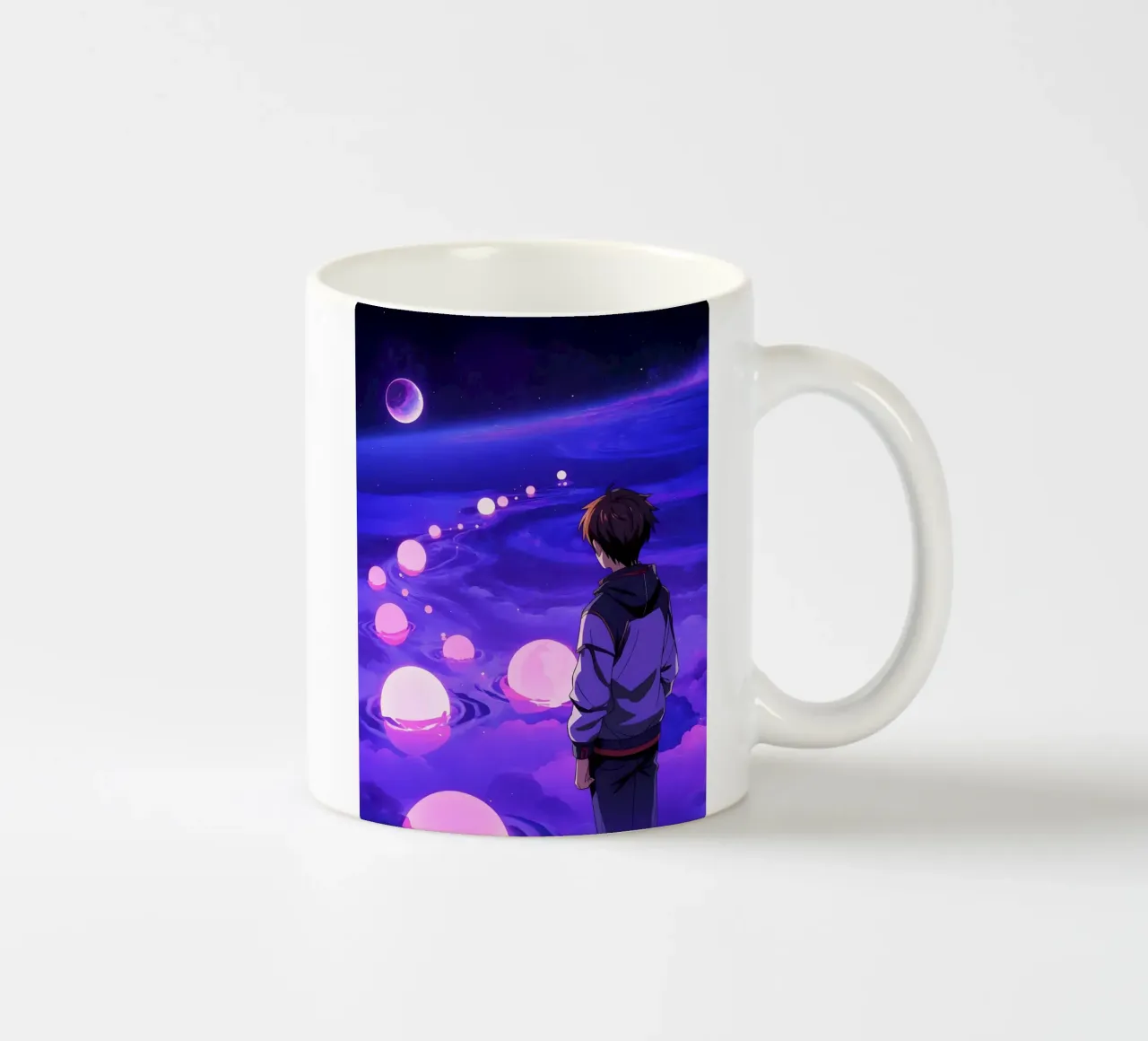Un ragazzo che cammina su un sentiero da sogno Lofi Art tazza in ceramica da LoFi Gallery
