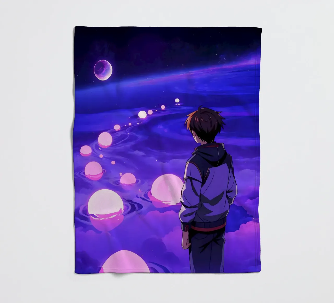 Un ragazzo che cammina su un sentiero da sogno Lofi Art coperta in pile da LoFi Gallery