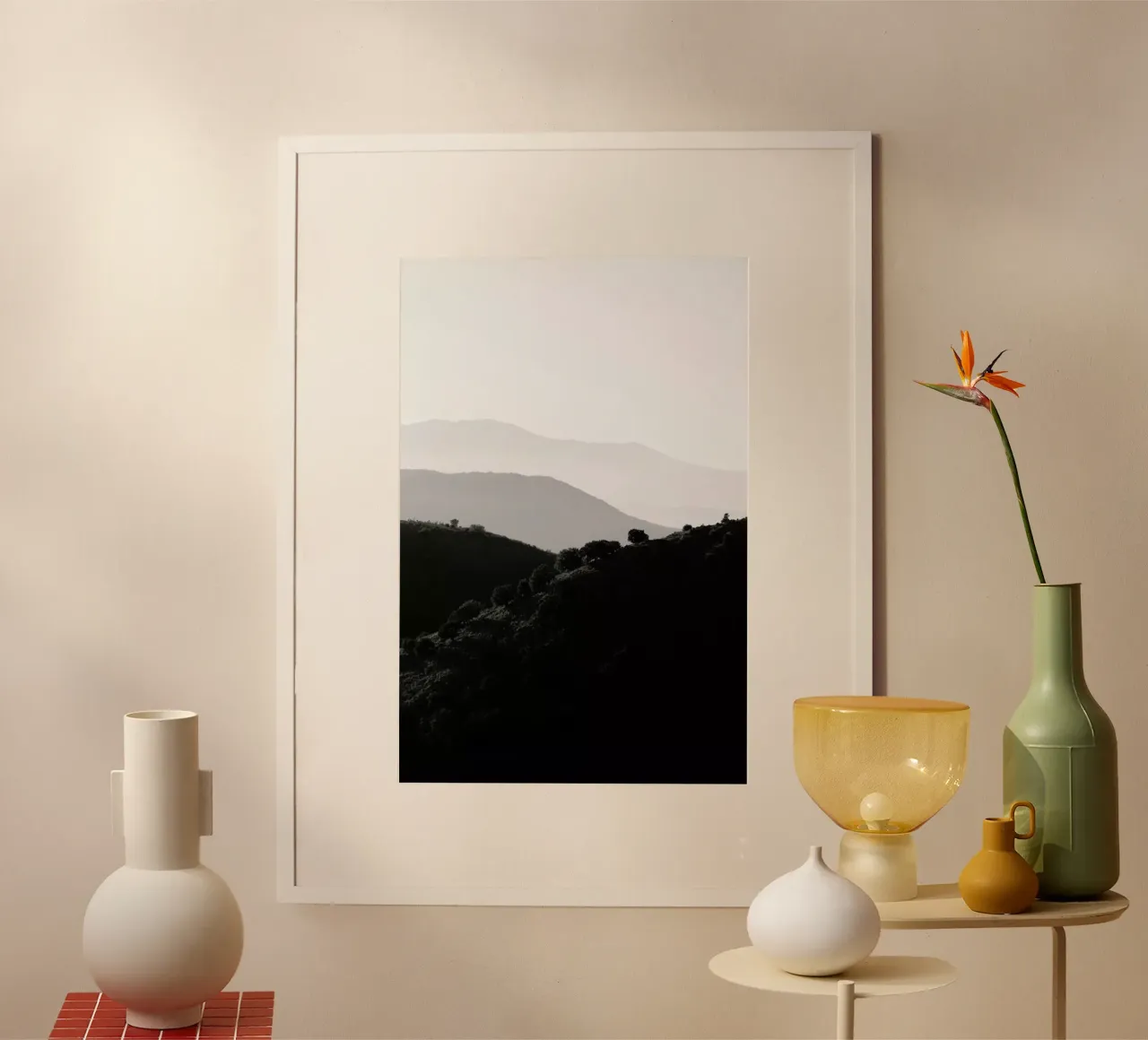 Mountains In The Shades Of Grey poster con telaio in plastica da Studio Nahili