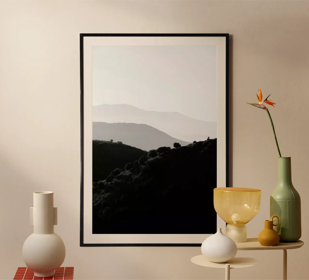 Mountains In The Shades Of Grey poster con telaio in plastica da Studio Nahili