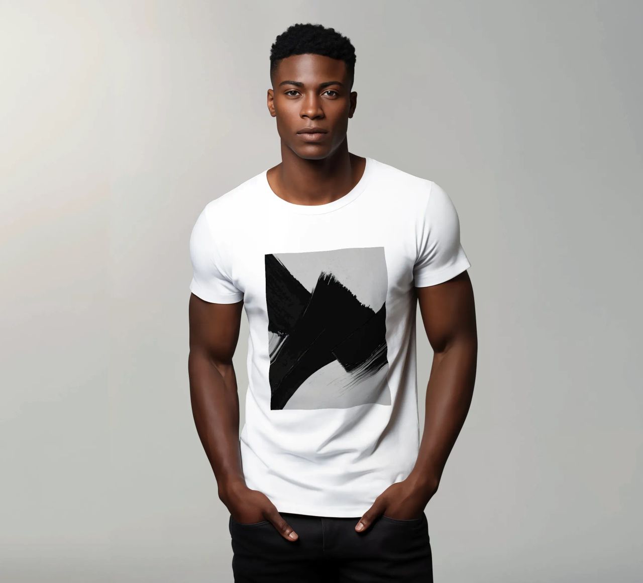 Abstrakte schwarze und weiße Pinselstriche, die eine dynamische Bewegung erzeugen T-Shirt von DesignDoodle