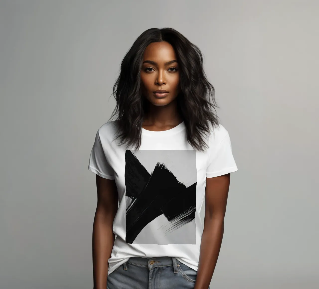 Coups de pinceau abstraits en noir et blanc créant un mouvement dynamique t-shirt ajusté pour femmes de DesignDoodle